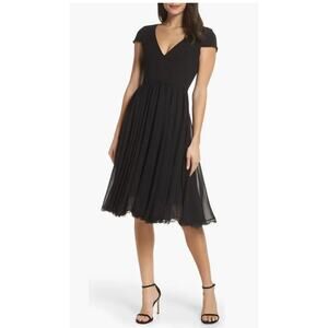 Dress the Population NWT Corey Chiffon Fit + Flare Cocktail Dress Black